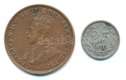 Ausztrália 1917. 1p bronz 'V. György' + Dánia 1917. 25Ö Ag T:2,2- patina Australia 1917. 1 Penny Bronze 'George V' + Denmark 1917. 25 Öre Ag C:XF,VF patina Krause KM#23, #785
