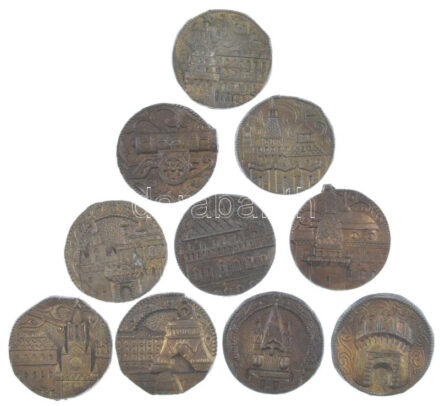 Szovjetúnió DN 'Híres szovjet épületek' 10 darabos bronzírozott fém emlékérem sorozat (40mm) T:1- patina Soviet Union ND 'Famous soviet buildings' 10 pieces bronze patinated metal commemorative medallion serie (40mm) patina