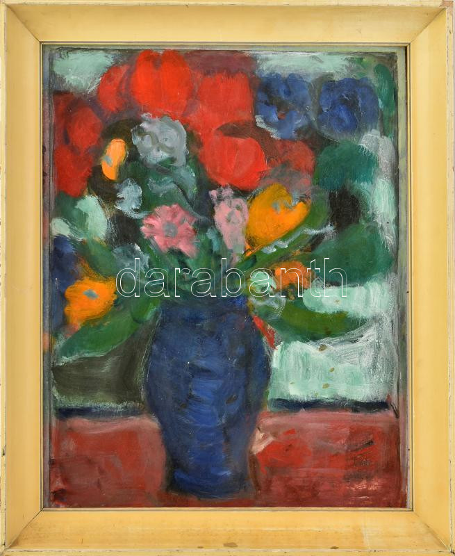Jelzés nélkül: Csendélet. Olaj, farost. Fakeretben. 45×35 cm