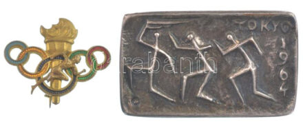 2 darab 'Tokiói olimpia 1964' fém kitűző, egyik ''Vincze D.' gyártói jelzéssel' T:1-