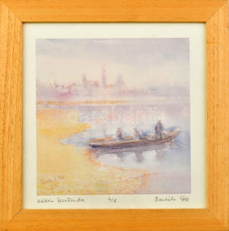 Benkovits György (?-): Ködös Szentendre. Computer print, papír, jelzett. számozott (4/6). Üvegezett fakeretben. 20×20 cm
