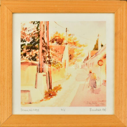 Benkovits György (?-): Szamárhegy (Szentendre). Computer print, papír, jelzett. számozott (4/6). Üvegezett fakeretben. 20×20 cm