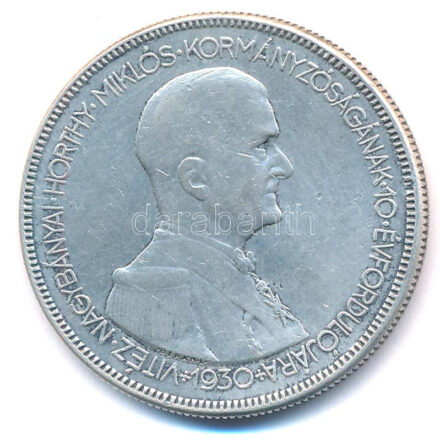 1930. 5P Ag 'Horthy jobbra' hajas T:2,2- kis karc Adamo P8