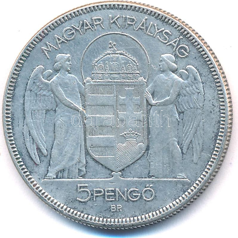1930. 5P Ag 'Horthy jobbra' hajas T:2,2- kis karc Adamo P8 - Image 2