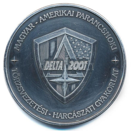 2001. 'Magyar-Amerikai parancsnoki törzsvezetési-harcászati gyakorlat' kétoldalas ezüstpatinázott fém emlékérem (42mm) T:1-