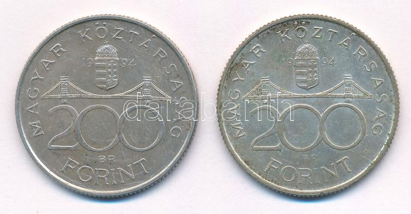 1994. 200Ft 'Deák' Ag (2x) T:2 patina Adamo F13.1 - Image 2