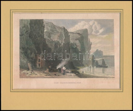 Marsden Felsen (Anglia, Soth Shields). Színezett acélmetszet, papír, jelzés nélkül. Kissé foltos. Paszpartuban. 10x15 cm / Coloured steel engraving