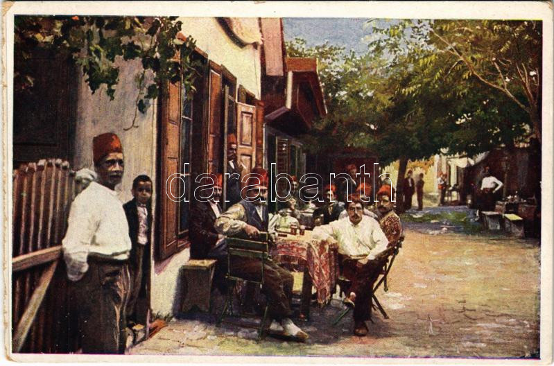 Ada Kaleh, utca és török bazár. MFTR Művészlevelezőlap / Turkish bazaar shop