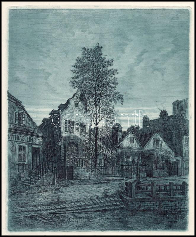 Robert Aust (1900-?): Bécs, Kaunitzgasse. Színes rézkarc, papír, jelzett, 18,5x15 cm - Image 2