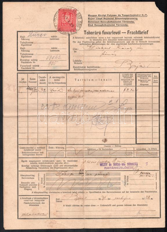 1934 Bajor Lloyd, DDSG hajós fuvarlevevelek 3 db egyik Dunaalmás bélyegzéssel - Image 2