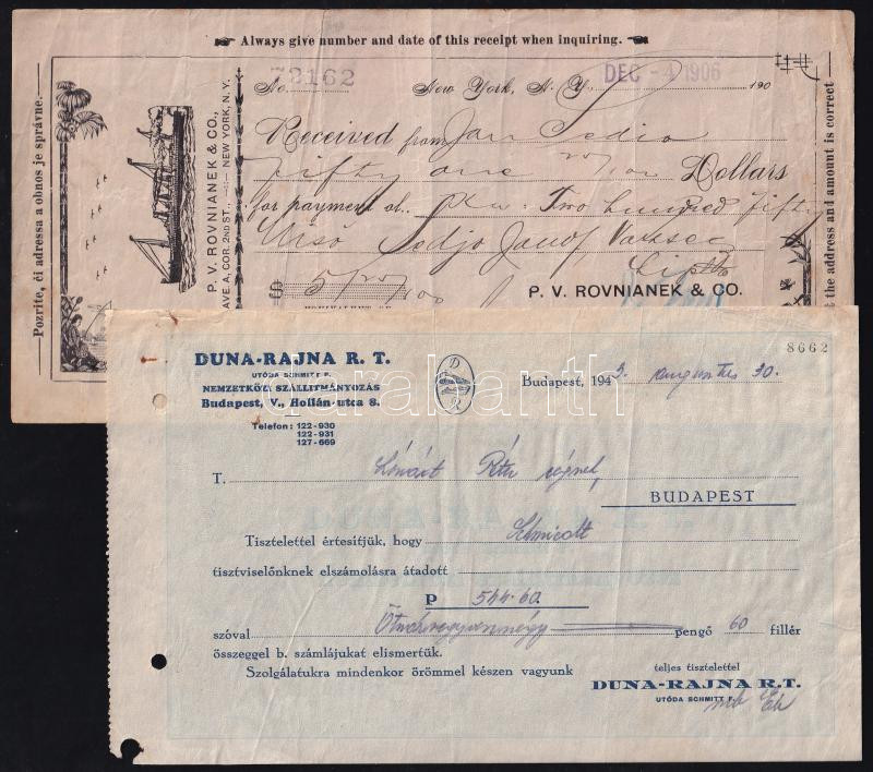 cca 1900-1940 Dunai hajó fuvarlevelek, elismervények DDSG, Duna-Rajna Rt. 5 db