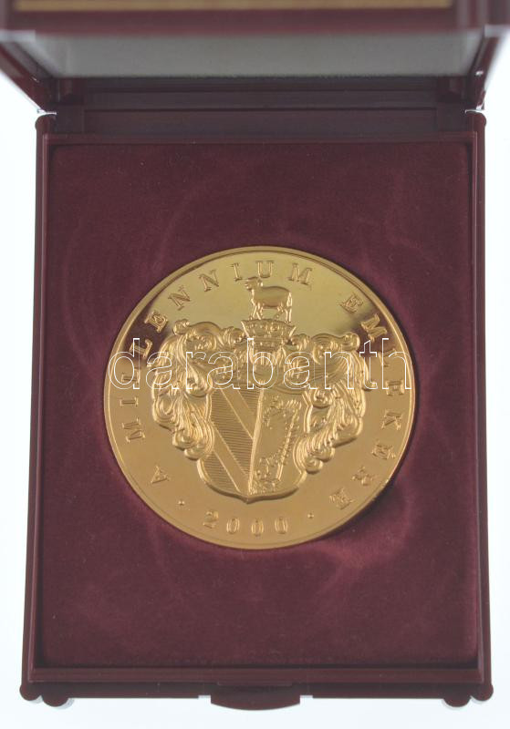 2000. 'Millenium emlékére - Szent István és Boldog Gizella szobra - Szeged' aranyozott fém emlékérem díszdobozban (42mm) T:1- (PP) - Image 2