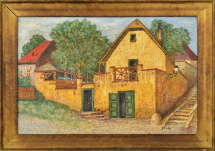 Olvashatatlan jelzéssel: Tabáni részlet. Olaj, farost. Dekoratív fakeretben. 37x56 cm