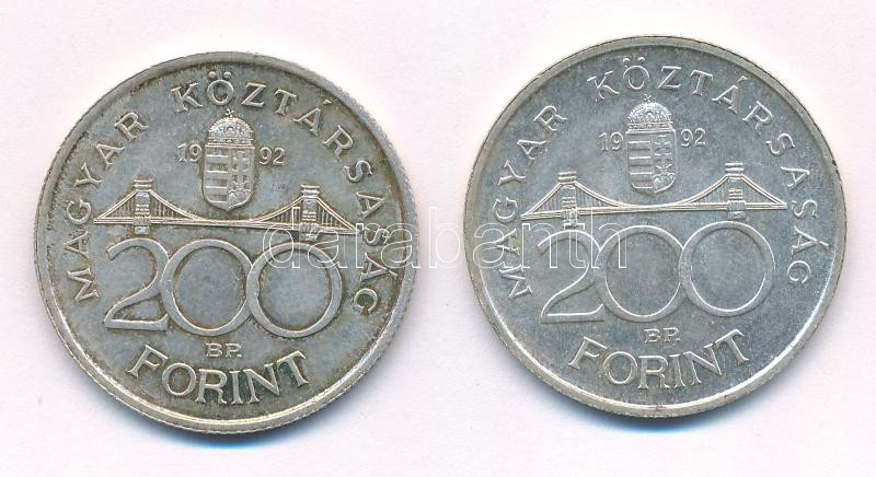 1992. 200Ft Ag 'MNB' (2x) T:1- patina Adamo F13 - Image 2