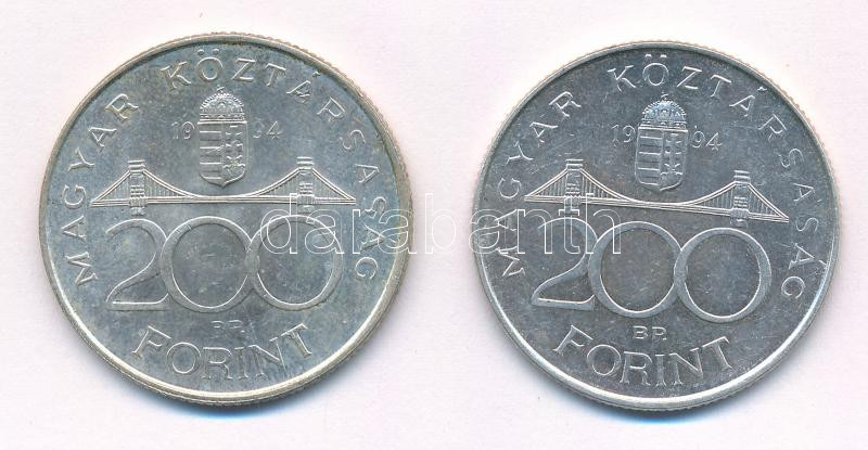 1994. 200Ft Ag 'Deák' (2db) T:1-,2 patina Adamo F13 - Image 2