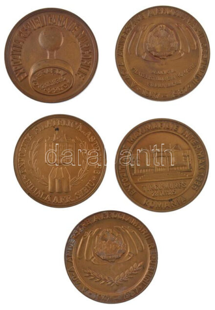 Románia 1983-1987. 5xklf filatélia témájú emlékérem tétel (60mm) T:1- Romania 1983-1987. 5xdiff filatelic theme commemorative medallion lot (60mm) C:AU