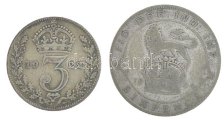Nagy Britannia 1922. 3p Ag 'V. György' + 1924. 6p Ag 'V. György' T:3 patina United Kingdom 1922. 3 Pence Ag 'George V' + 1924. 6 Pence Ag 'George V' C:F patina Krause KM#813a, KM#815a
