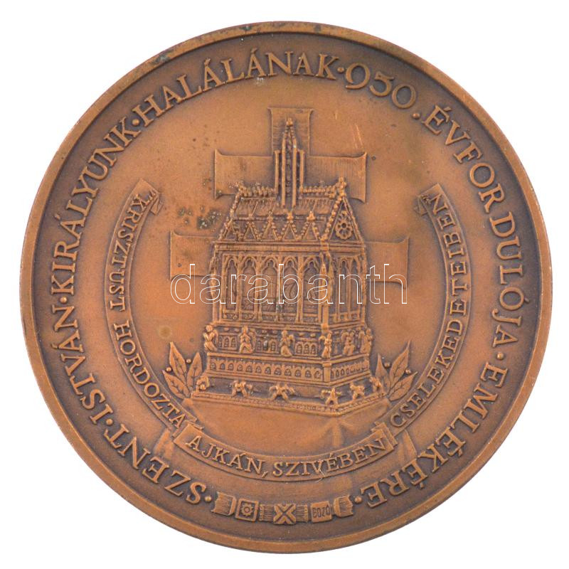 Bozó Gyula (1913-2004) 1988. 'A Szent Jobb országjárása / Szent István királyunk halálának 950. évfordulója emlékére' kétoldalas bronz emlékérem (70mm) T:1- - Image 2
