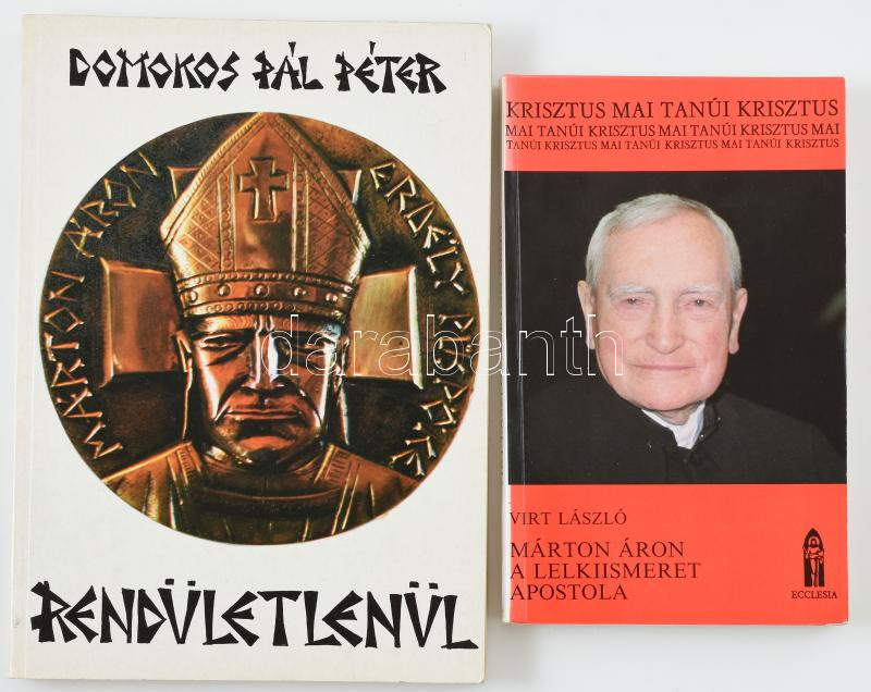 2 mű Márton Áron erdélyi püspökről: Domokos Pál Péter: Rendületlenül... Márton Áron Erdély püspöke. Bp., 1989, Eötvös Kiadó - Szent Gellért Egyházi Kiadó. A borító Szervátiusz Tibor tervezte. Kiadói papírkötés.;