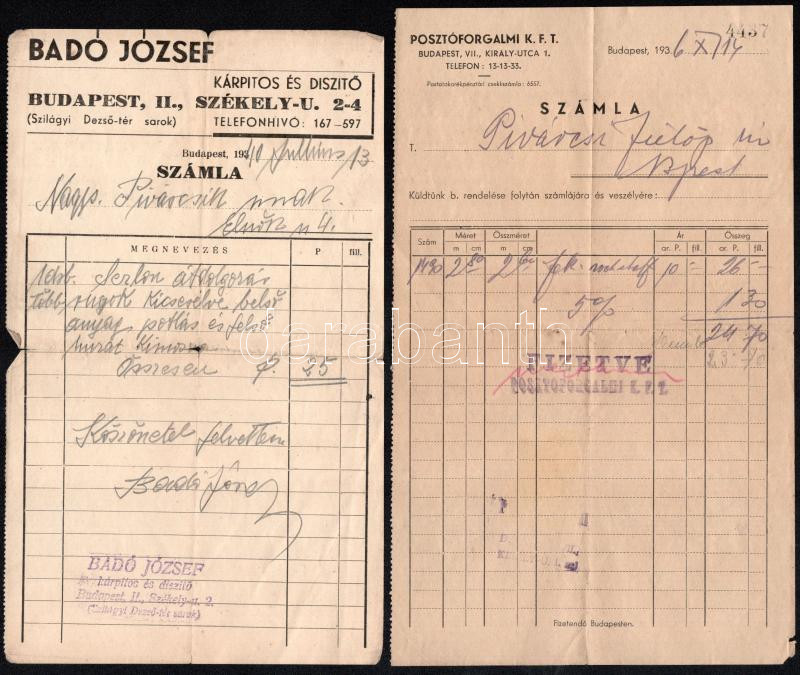 cca 1929-1943 össz. 7 db fejléces számla: Bodzák János műbútoraszatlos (Orosháza), Balaskovics R. bútorkereskedő (Szeged), Elmű (Bp.), stb. - Image 2