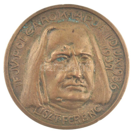 1937. 'Ifjú Polgárok Lapja - Liszt Ferenc / Emlékérem a nagy magyar zeneköltő halálának 50. évfordulójára' kétoldalas bronz emlékérem (58,5mm) T:1-