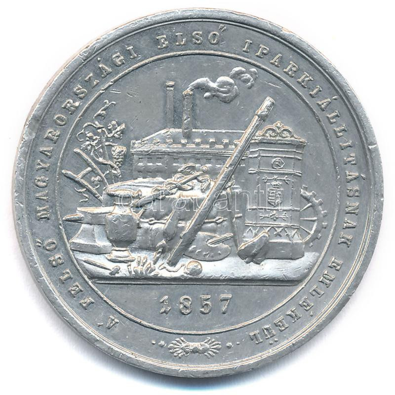 1857. 'A Felső Magyarországi Első Iparkiállításnak Emlékéül' kétoldalas Sn emlékérem (40mm) T:2 kis ph.