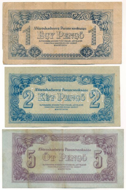 1944. 1P + 2P + 5P 'A Vöröshadsereg Parancsnoksága' T:III folt