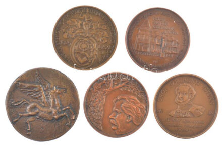 5 darabos bronz emlékérem tétel, közte Rajki László (1939-) 1992. 'MÉE Móricz Zsigmond emlékbizottság / 1879 Tiszacsécse - 1942 Leányfalu' bronz emlékérem (42mm) T:1-