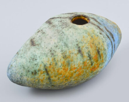 Simó Ágoston (1925-2011): Retró kerámia kavicsváza, hibátlan, jelzett, 15x9x8 cm