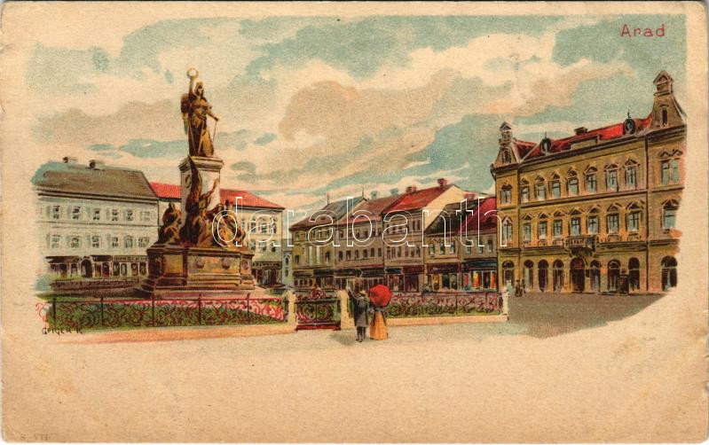 Arad, 13 vértanú szobra / martyrs' statue. litho s: Geiger R. (ázott sarkak / wet corners)