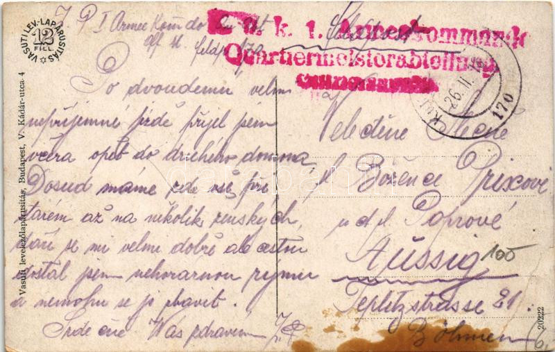 1918 Brassó, Kronstadt, Brasov; Fő tér és Cenk, üzletek, piac. Vasúti levelezőlapárusítás / main square, shops, market, mountain + 'K.u.K. 1. Armeekommando Quartiermeisterabteilung' (EB) - Image 2