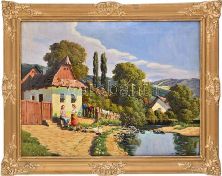 Szentmiklóssy jelzéssel: Tere-fere. Olaj, vászon. Dekoratív fakeretben. 60x80 cm