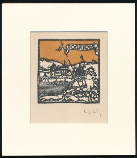 Kós Károly (1883-1977): Fogaras. Linómetszet, papír, paszpartuban, utólagos jelzéssel, 10×10 cm