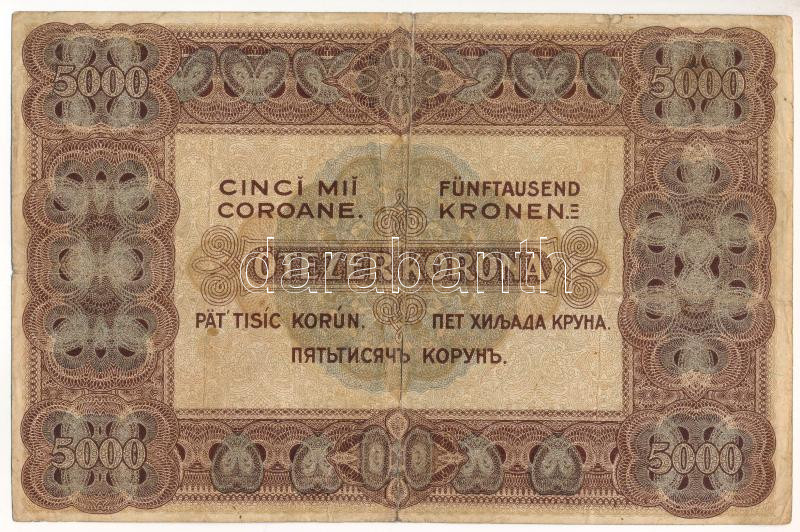 1920. 5000K piros '5B01 463603' sorszámmal, 'Orell Füssli Zürich' nyomdahely jelöléssel T:III- restaurálva Adamo K38 - Image 2