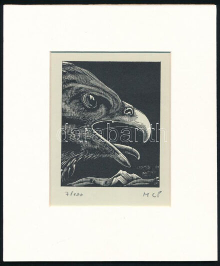 Molnár C. Pál (1894-1981): Madár, fametszet, papír, paszpartuban, utólagos jelzéssel, 11×8,5 cm