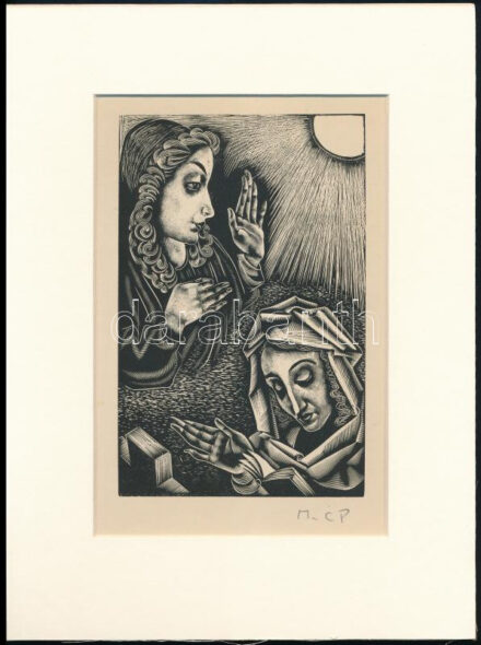 Molnár C. Pál (1894-1981): Áldás, fametszet, papír, paszpartuban, utólagos jelzéssel, 17×11 cm