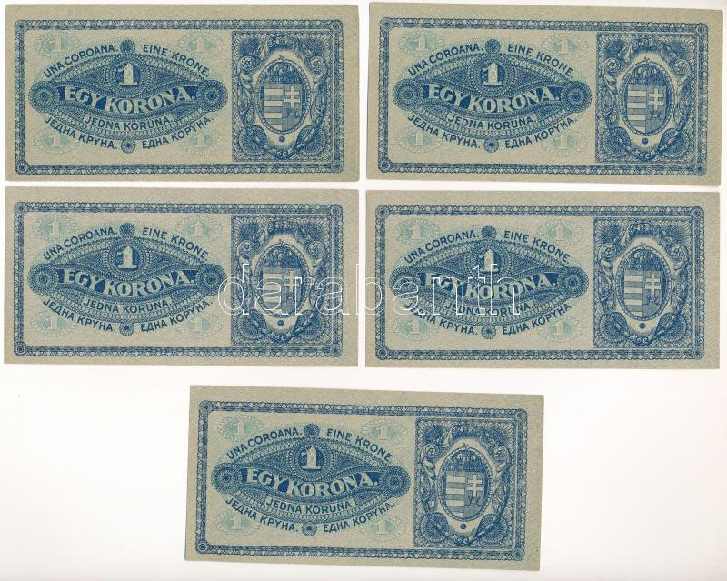 1920. 1K (5x) sorszámkövetők 'aa 008 408602 - aa 008 408606' T:I,I- Adamo K4 - Image 2