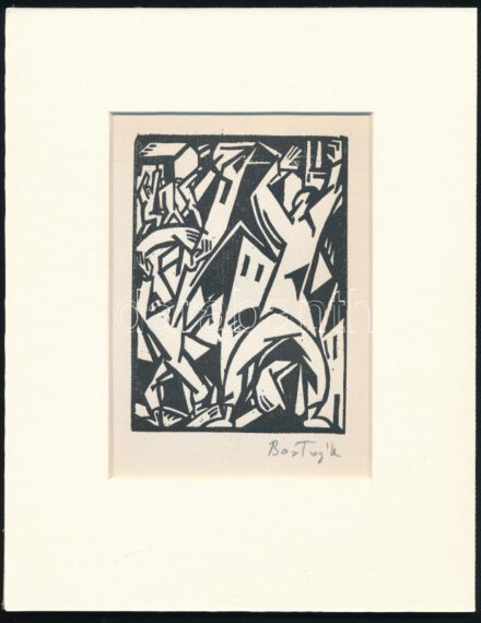 Bortnyik Sándor (1893-1976): Kezek a magasban, fametszet, papír, utólagos jelzéssel, paszpartuban, 11,5×8 cm