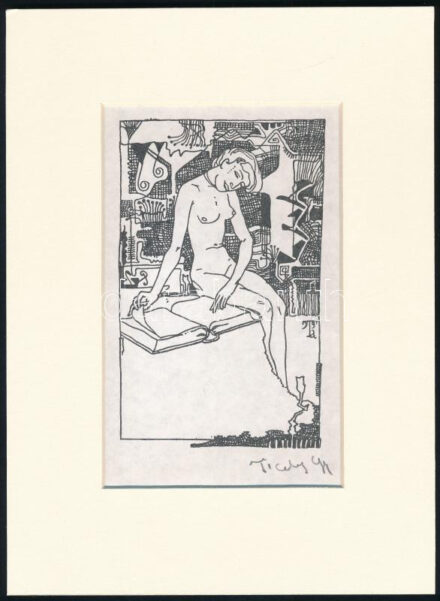 Tichy Gyula (1879-1920): Akt, nyomat utólagos jelzéssel, paszpartuban, 14×8 cm