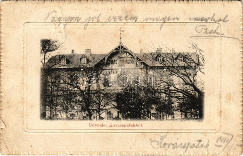 1912 Kovácspatak, Kovacov; nyaraló szálloda. Stromf Ignác kiadása / spa, hotel, villa (kis szakadás / small tear) + 'POSTAI ÜGYN.'