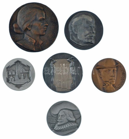6 darabos szovjet bronz és fém emlékérem tétel, közte 'Lenin' egyoldalas fém emlékérem (68mm) T:1- 6 pieces soviet bronze and metal commemoration medallion lot, include 'Lenin' one-sided metal commemorative medallion (68mm) C:AU