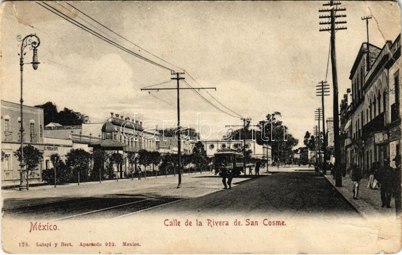 Mexico, Calle de la Rivera de San Cosme / street, tram (tear)