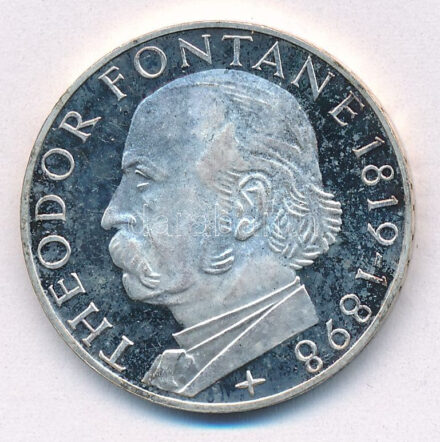 NSZK 1969G 5M Ag 'Theodor Fontane' T:PP felületi karcok, patina FRG 1969G 5 Mark Ag 'Theodor Fontane' C:PP small scratches, patina Krause KM#125