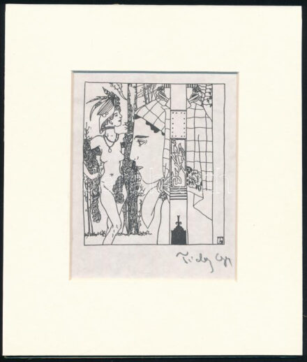 Tichy Gyula (1879-1920): Táncosnő, nyomat utólagos jelzéssel, paszpartuban, 9,5×8,5 cm