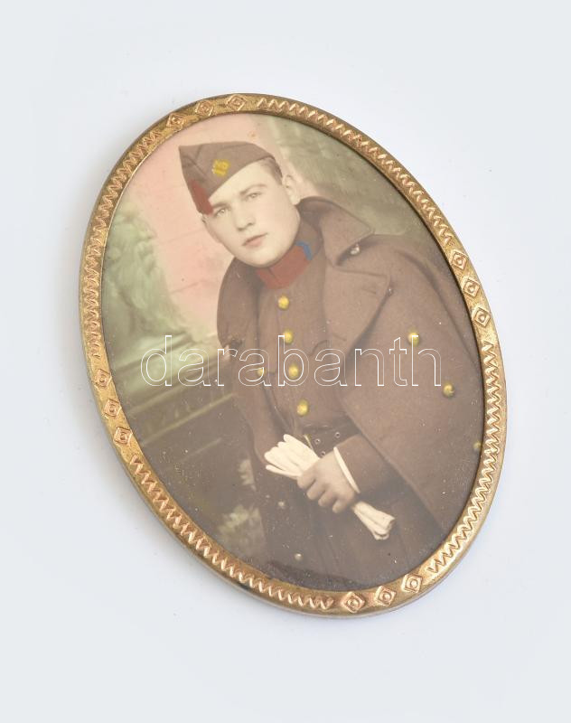cca 1935 Spanyol polgárháborús kézi tükör, katona képével 8 cm