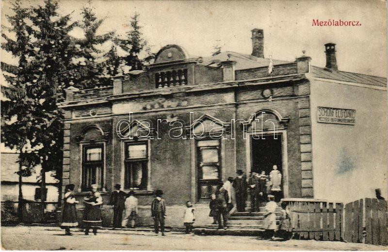 Mezőlaborc, Medzilaborce; Schönfeld Dávid üzlete / shop of Schönfeld (EK)