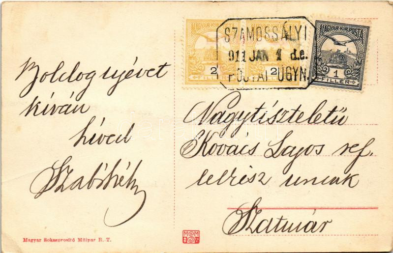 1911 Szamossályi (Fehérgyarmat), Református templom és iskola + 'POSTAI ÜGYN.' (EK) - Image 2