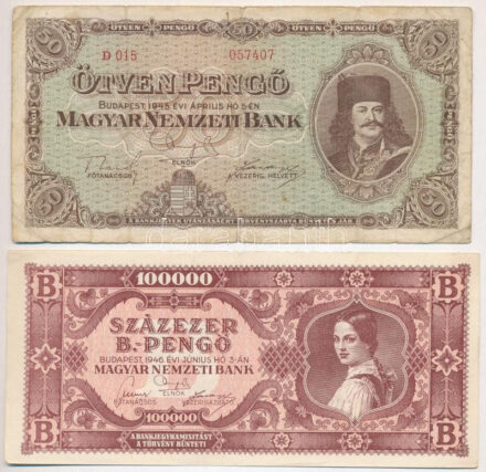 1945. 50P 'D 015 057407' + 1946. 100.000BP T:III-,II-