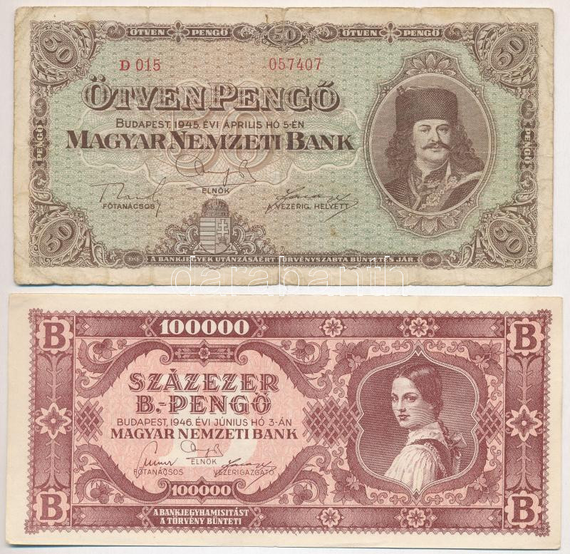 1945. 50P 'D 015 057407' + 1946. 100.000BP T:III-,II-