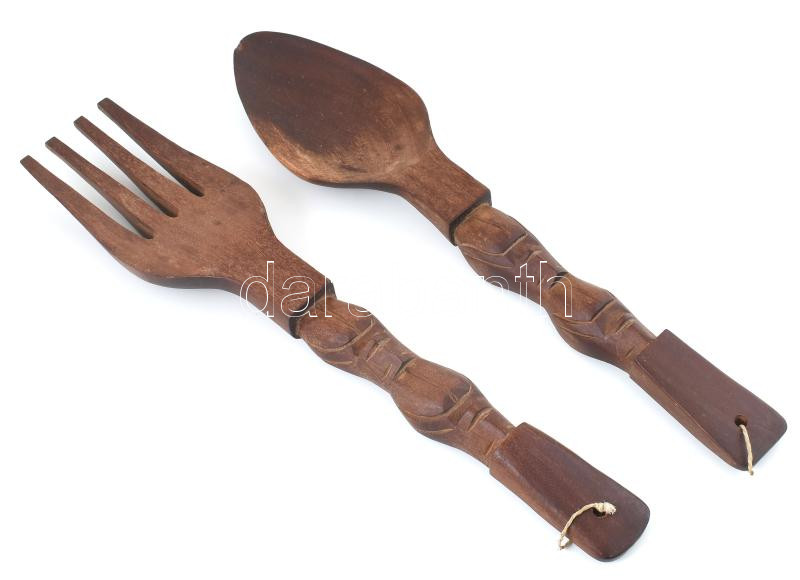 2 db faragott fa dísz villa és kanál 52 cm